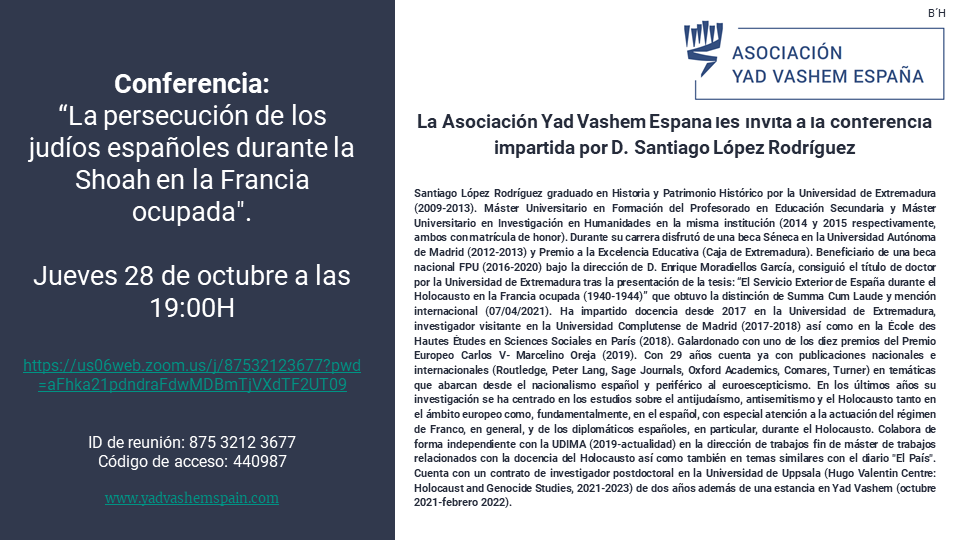 Conferencia sobre “la persecución de los judíos españoles durante la Shoah en la Francia ocupada”